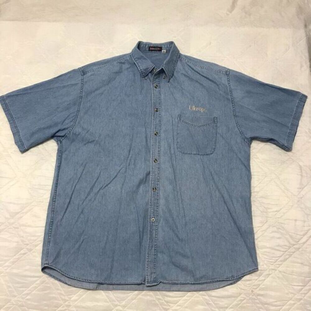 Vintage Forest &‎ Hue Ukrops button front short sleeve denim shirt 2XL